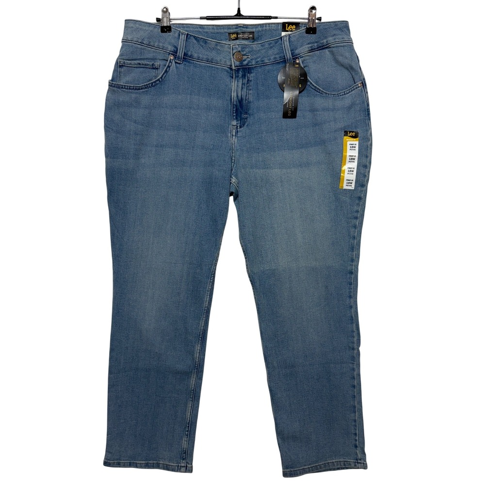 Lee Jeans Women 18W Petite 39x28 Blue Denim Straight Leg Plus Regular Fit Anchor